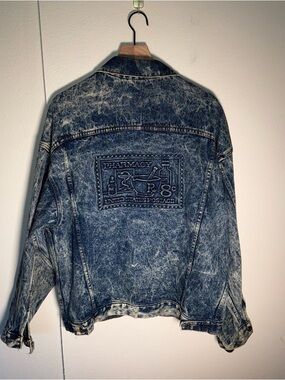 VINTAGE TYCA Embossed Denim Jean Jacket Acid Wash Pharmacy Postage 1990s L